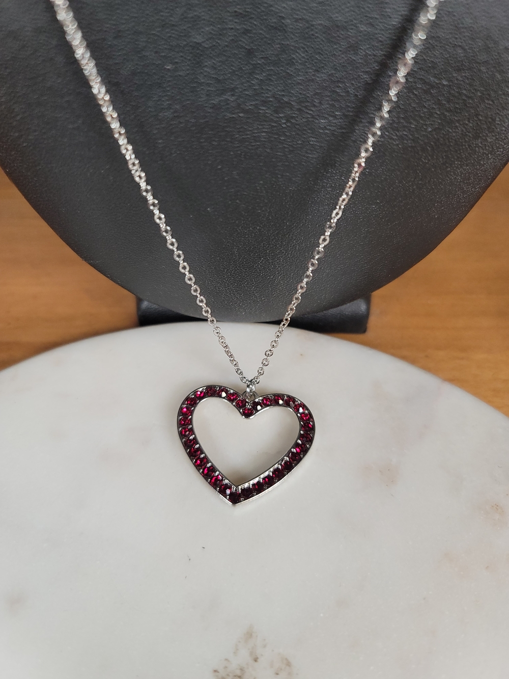 paparazzi Silver Heart Pendant Necklace with Red Stones